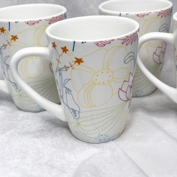 PIER 1‎ Coffee Cup Set of 4 Dolomite Floral Collection Multicolor Flowers White - Picture 9 of 13